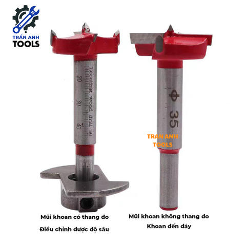 Mũi khoan gỗ điều chỉnh độ sâu các cỡ từ 15 20 25 30 35mm, mũi khoan lỗ tròn, mũi khoét gỗ có thang đo