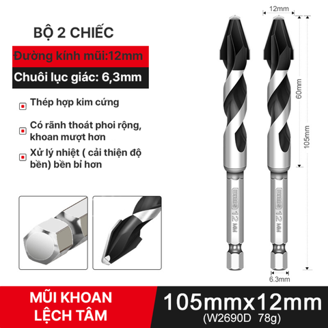 Combo 2 mũi khoan lệch tâm Wynn's 12mm