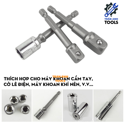 Bộ 3 đầu chuyển từ bắn vít sang bu lông các cỡ 1/4 3/8 1/2 đa năng, đầu chuyển từ máy vặn vít sang máy siết ốc