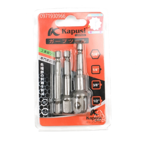 Bộ 3 Đầu chuyển từ bắn vít sang bu lông các cỡ 1/4 3/8 1/2 đa năng Kapusi Japan chính hãng