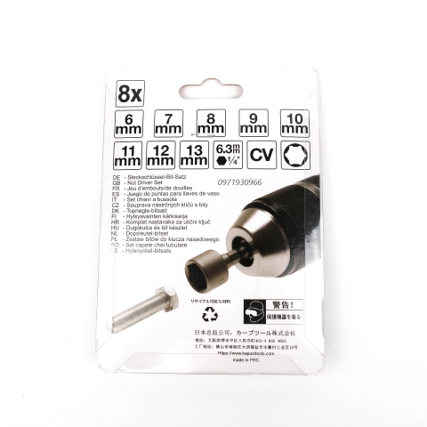 Bộ 8 Khẩu Tuýp Kapusi Vặn Ốc Lục Giác Gắn Máy Khoan kích cỡ 6mm-13mm, Bộ Đầu Vít Bắn Tôn Hàng Chất Lượng Cao