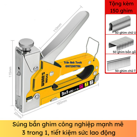 Súng bắn ghim 3 trong 1 Wynn's Tools bắn ghim chữ T, chữ U, ghim gỗ,kìm bắn đinh gỗ đa năng chất lượng cao tặng kèm ghim