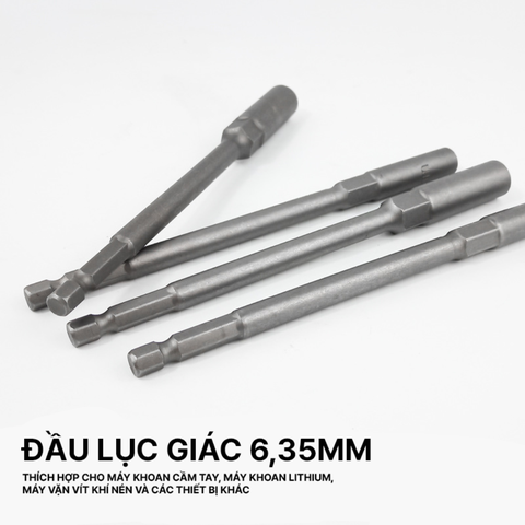 Đầu Chụp Lục Giác Dài 150mm Thép Crom Vanadi Siêu Bền Chuôi 6.35mm