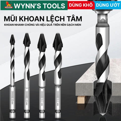 Mũi Khoan Lệch Tâm Đa Năng Wynn’s Tools Hợp Kim Sắc Bén Khoan Khô Ướt 6/8/10/12mm Siêu Bền Bỉ
