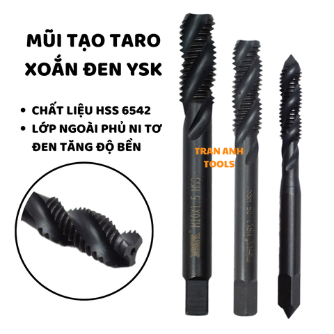Mũi tạo ren taro cỡ từ M2-M12 chất liệu HSS 6542 phủ Nitrit đen cao cấp