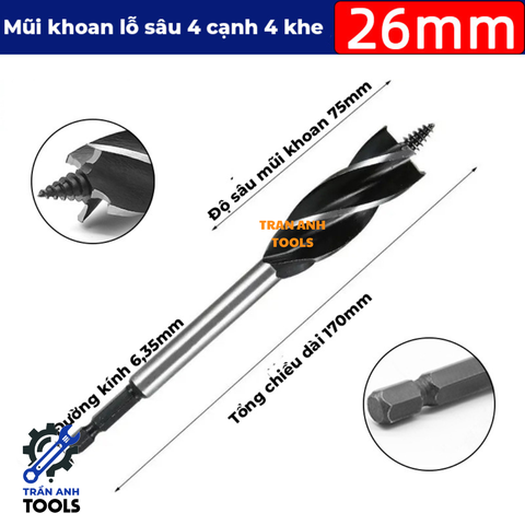 Mũi khoan gỗ xoắn dài chuôi lục giác