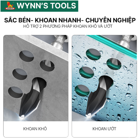 Mũi Khoan Lệch Tâm Đa Năng Wynn’s Tools Hợp Kim Sắc Bén Khoan Khô Ướt 6/8/10/12mm Siêu Bền Bỉ