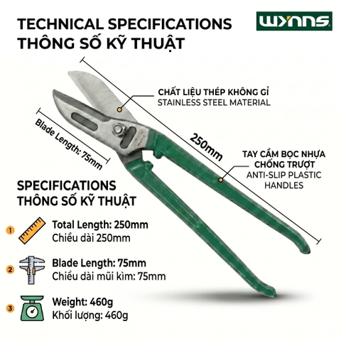 (W6010A) Kéo cắt tôn 10 inches