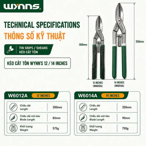 (W6014A) Kéo cắt tôn Wynn's 14 inches