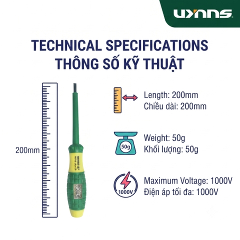 Bút thử điện 1000V Wynn's cao cấp tay cầm bọc nhựa TPE cách nhiệt cách điện đủ các cỡ, Bút điện tô vít cách điện đa năng