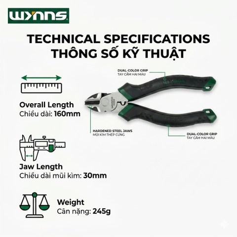 (W306S) Kìm cắt chéo đa năng 6 inch