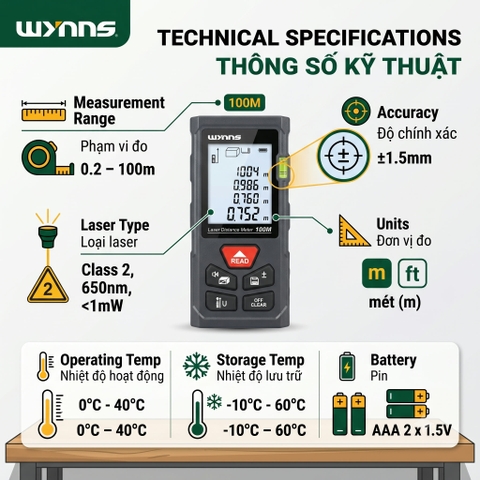 (W4123) Máy đo khoảng cách laser cầm tay độ chính xác cao 50 triệu