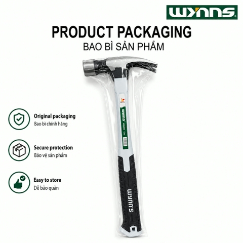 Búa nhổ đinh đầu dài Wynn's cao cấp chiều dài 40cm, búa đóng nhổ đinh cầm tay công nghiệp có bọc cán