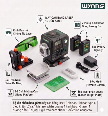 (W8012) Máy cân bằng laser 12 tia xanh
