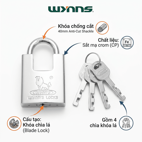 Ổ khóa treo chống cắt Wynn's đủ các cỡ chất liệu thép hợp kim chống nước chống trộm, khóa treo chống cắt bảo vệ nhà cửa