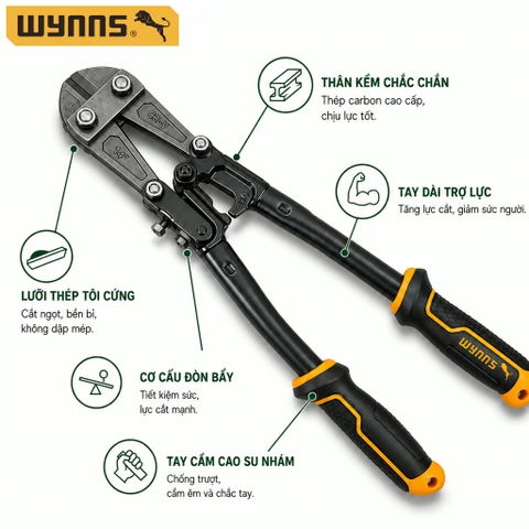 Kìm Cộng Lực Cỡ Đại Wynn's – Tay Dài, Cắt Ngọt, Lưỡi Siêu Bền, Dụng Cụ Cắt Kim Loại Chuyên Dụng, Bền & Mạnh Mẽ