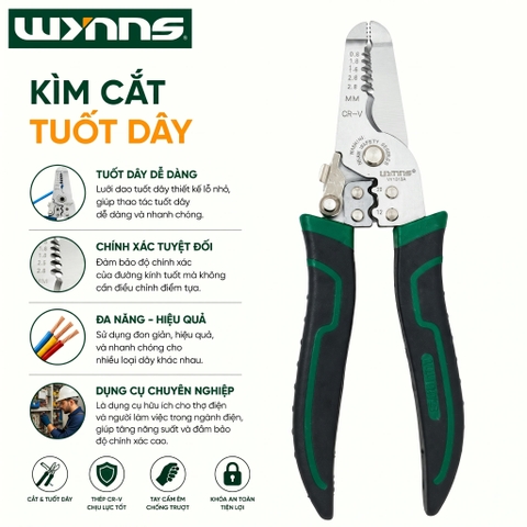 Kìm Cắt. Tuốt Dây, Ép Cos Đa Năng Wynn's W1045, Kềm Cắt Tuốt Dây Chính Xác, Chất Liệu Thép Cao Cấp