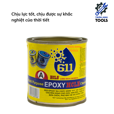 Keo dán hai thành phần AB 611 Multi Purpose Epoxy HCLB dán kim loại, nhựa, gỗ, sợi thủy tinh, đá, và gốm
