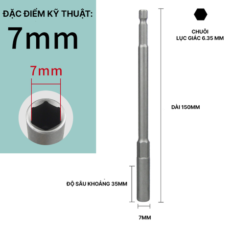Đầu Chụp Lục Giác Dài 150mm Thép Crom Vanadi Siêu Bền Chuôi 6.35mm