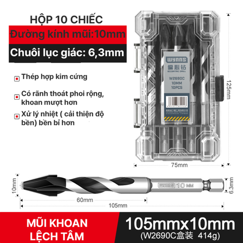 Combo 10 mũi khoan lệch tâm 10mm Wynn's