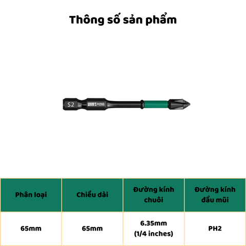 Mũi bắt vít đen PH2 chiều dài 65 90 150mm Wynn's đầu có rãnh chống trượt, Mũi bắn vít từ tính đa năng phủ Photphat đen