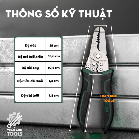 Kìm Cắt. Tuốt Dây, Ép Cos Đa Năng Wynn's W1045, Kềm Cắt Tuốt Dây Chính Xác, Chất Liệu Thép Cao Cấp