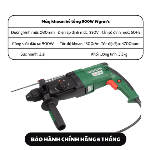 Máy Khoan Bê Tông 3 Chế Độ Wynn's WS3017 900W, Khoan Đục Đá, Máy Khoan Đục Bê Tông