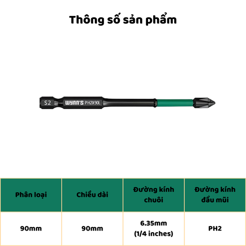 Mũi bắt vít đen PH2 chiều dài 65 90 150mm Wynn's đầu có rãnh chống trượt, Mũi bắn vít từ tính đa năng phủ Photphat đen