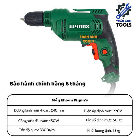 Máy Khoan Điện Cầm Tay Wynn’s WS6110 – Đầu Kẹp 10mm, Công Suất 450W, Gọn Nhẹ Dễ Dùng Cho Gia Đình & Thợ Sửa Chữa