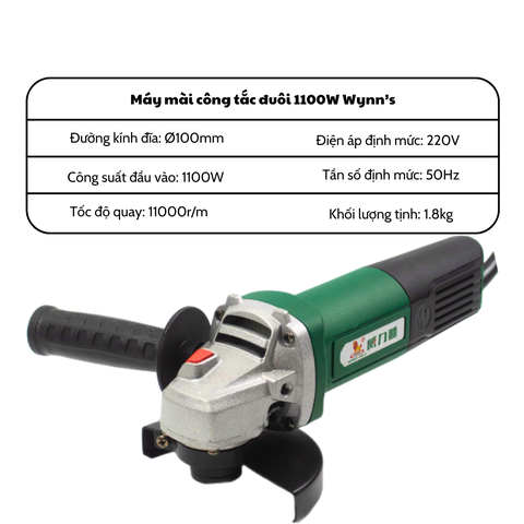 Máy Mài Góc Cầm Tay Wynn’s 1100W Màu Xanh – Động Cơ Mạnh Mẽ, Cắt Mài Hiệu Quả, Vỏ Chống Trượt – Dùng Đa Năng Cho Gỗ, Sắt, Đá