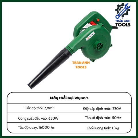 Máy Thổi Lá Cầm Tay Wynn’s 220V 650W, Máy Thổi Bụi Điện, Tốc Độ Thổi 2.8m³/phút, Dụng Cụ Làm Sạch Sân Vườn