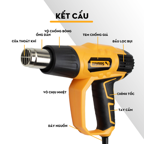 Súng Khò Nhiệt Điện Tử Wynn's Tools 2000W - Điều Chỉnh Nhiệt Độ, Khò Nóng Cao Cấp 50-600°C
