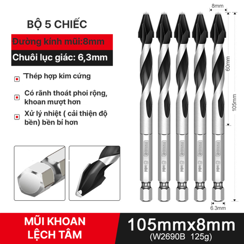 Combo 5 mũi khoan lệch tâm 8mm Wynn's