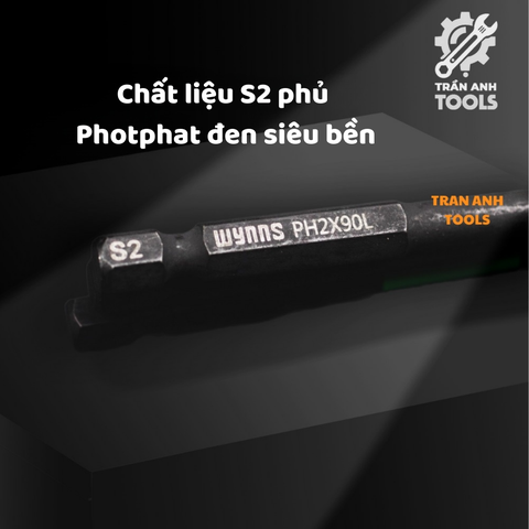 Mũi bắt vít đen PH2 chiều dài 65 90 150mm Wynn's đầu có rãnh chống trượt, Mũi bắn vít từ tính đa năng phủ Photphat đen