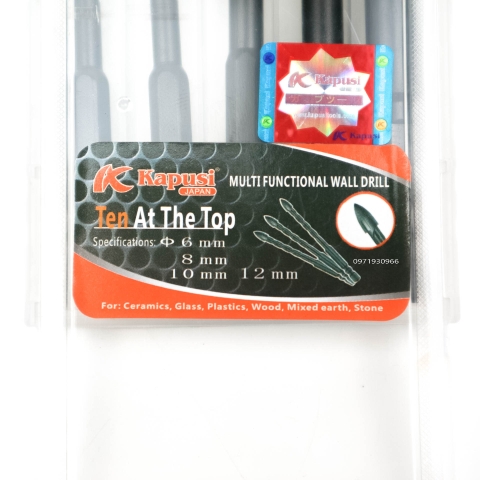 Hộp 5 mũi khoan đa năng chuôi lục giác Kapusi Japan chính hãng, bộ mũi khoan gạch men, khoan tường, ngói, bê tông, kính
