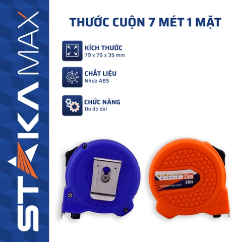 Thước Rút Thước Cuộn STAKA 5m/7.5m - Lá Thước Phủ Nylon, Vỏ Nhựa Chống Va Đập, Đo Dài Chính Xác, Dễ Sử Dụng