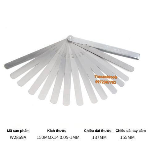Bộ thước lá đo khe hở, thước lá inox 17 lá 0.02-1.00mm Wynn's Tools chiều dài 10cm và 15cm
