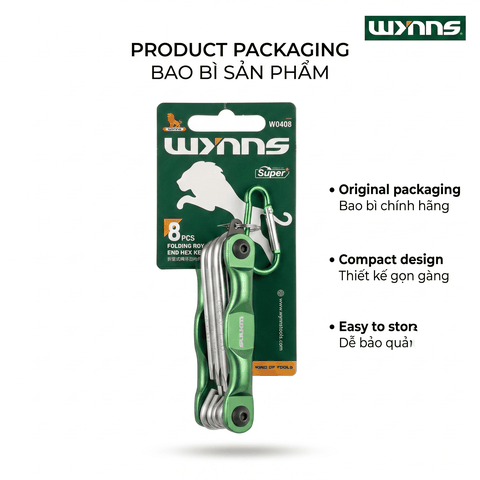 Bộ Hoa Thị Gấp Gọn Wynn's Chất liệu CRV, Bộ Lục Giác Xếp Đầu Lục giác 8 Chi Tiết Wynn's, Siêu Bền, Chất Lượng Cao