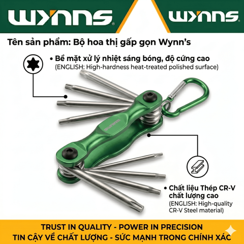 Bộ Hoa Thị Gấp Gọn Wynn's Chất liệu CRV, Bộ Lục Giác Xếp Đầu Lục giác 8 Chi Tiết Wynn's, Siêu Bền, Chất Lượng Cao