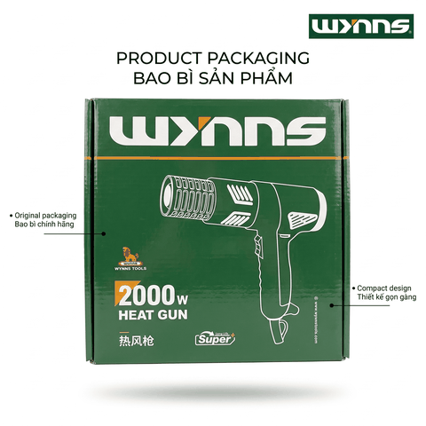 (W3390) Súng thổi khí nóng điều chỉnh nhiệt độ 2000W chống bỏng