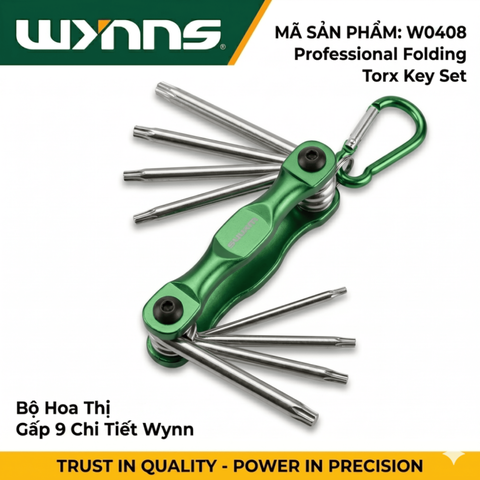 Bộ Hoa Thị Gấp Gọn Wynn's Chất liệu CRV, Bộ Lục Giác Xếp Đầu Lục giác 8 Chi Tiết Wynn's, Siêu Bền, Chất Lượng Cao