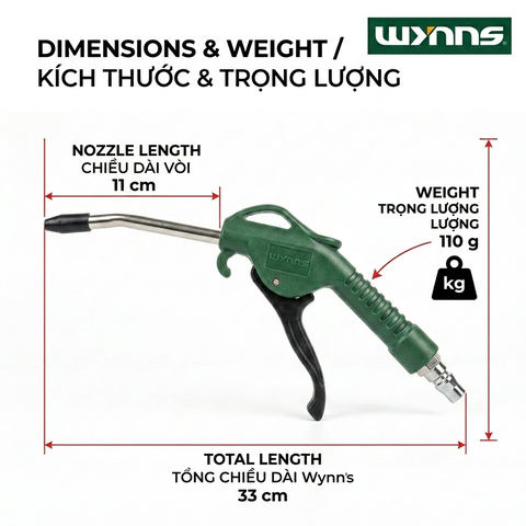 Súng Xì Khô Wynn's WB113 Dụng Cụ Thổi Bụi Khí Nén Áp Suất 6.2-8 Bar Đầu Nối 1/4 NPT Chính Hãng Chuyên Dụng