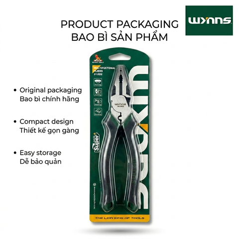 Kìm Điện 200mm Chính Hãng Wynns Super Pliers Thép Cứng Cán Bọc Cao Su Chống Trơn Kìm Cắt Dây Kẹp Đa Năng Cơ Khí