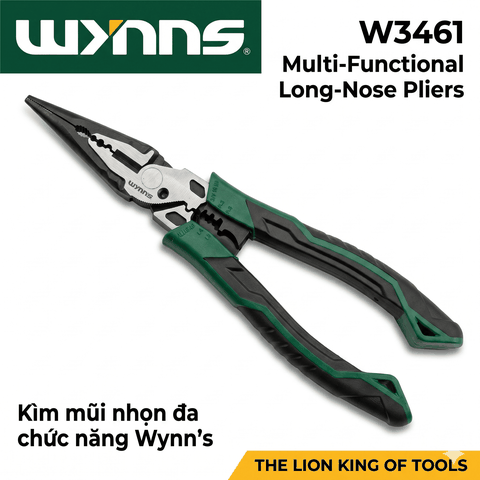 Kìm Mũi Nhọn Đa Năng W3461 200mm Thép Hợp Kim Có Lưỡi Cắt Tay Cầm Chống Trượt Wynns Kìm Điện Cơ Khí Chính Hãng