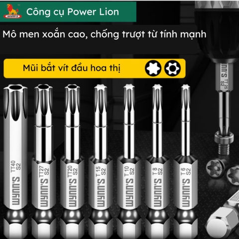 Mũi bắn vít đầu hoa thị chiều dài 50mm các cỡ T8-T40 Wynn's Tools, mũi bắt vít đầu bông mai chất liệu S2 cao cấp