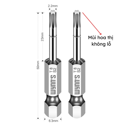 Mũi bắn vít đầu hoa thị chiều dài 50mm các cỡ T8-T40 Wynn's Tools, mũi bắt vít đầu bông mai chất liệu S2 cao cấp