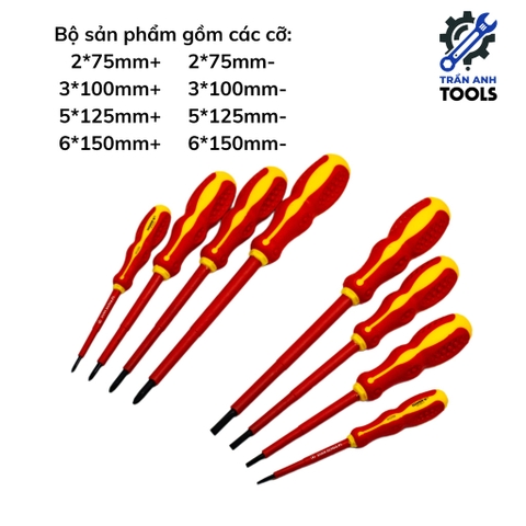 Bộ tua vít cách điện 1000V 8 chi tiết chất liệu Teflon cao cấp