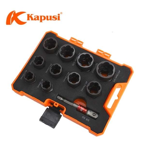 Bộ khẩu phá ốc 11 chi tiết Kapusi, bộ tuýp phá ốc hư cao cấp kích cỡ từ 9-19mm
