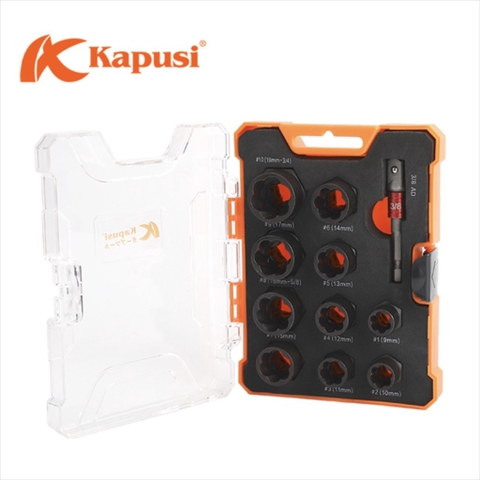 Bộ khẩu phá ốc 11 chi tiết Kapusi, bộ tuýp phá ốc hư cao cấp kích cỡ từ 9-19mm