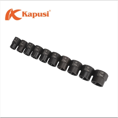 Bộ khẩu phá ốc 11 chi tiết Kapusi, bộ tuýp phá ốc hư cao cấp kích cỡ từ 9-19mm